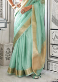 Pastel Green Chiffon Silk Saree With Contrast Blouse