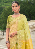 Antique Yellow Designer Embroidered Silk Saree