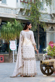 White Sequins And Thread Embroidery Work Sharara Set Of 3 - women's fashion mart