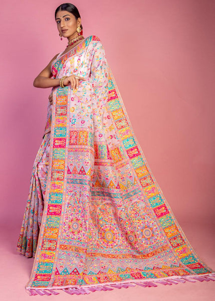 Blush Pink Woven Kashmiri Jamewar Silk Saree