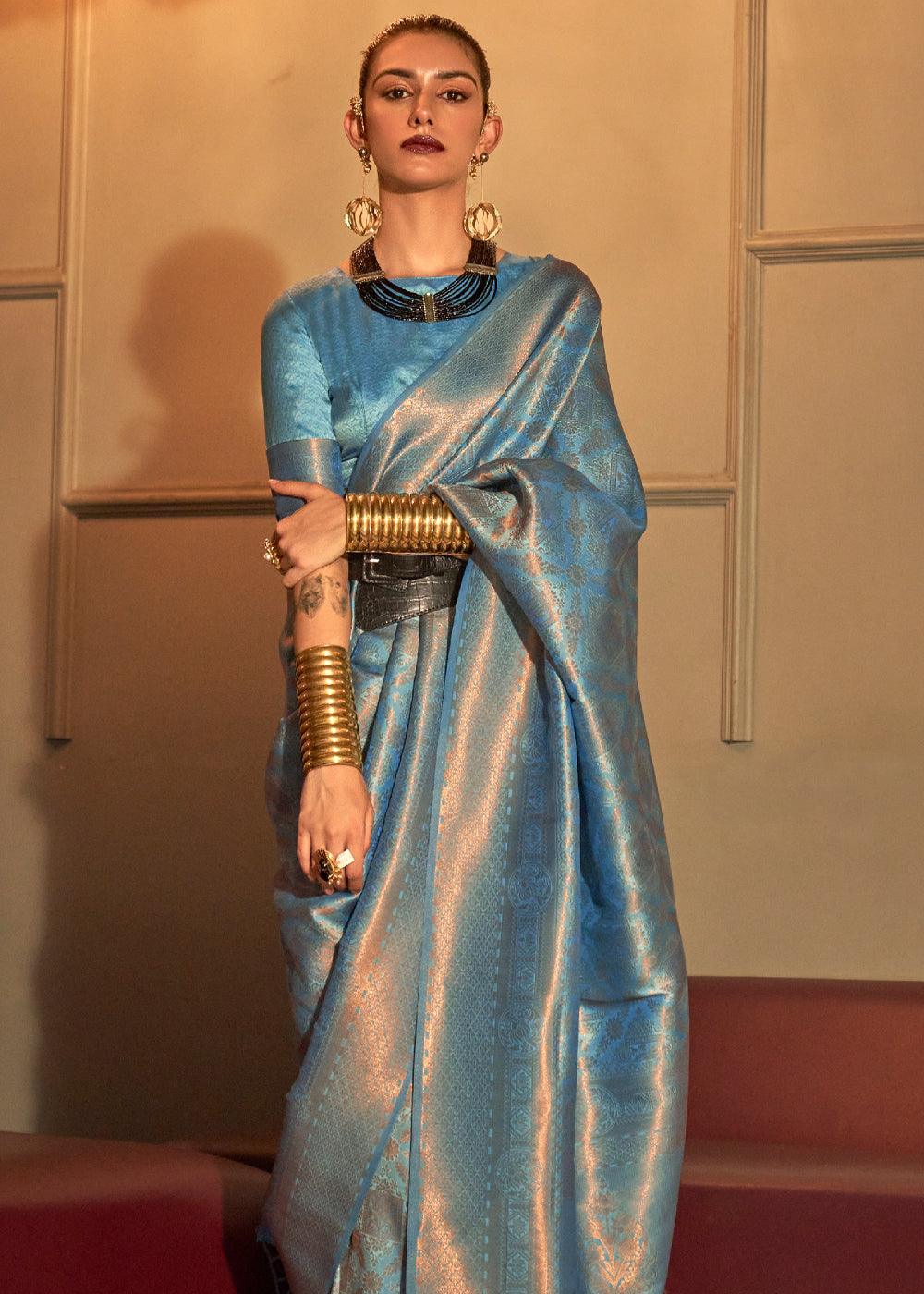Vista Blue Woven Royal Kanjivaram Silk Saree