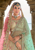 Cream And Pink Heavy Embroidered Designer Lehenga