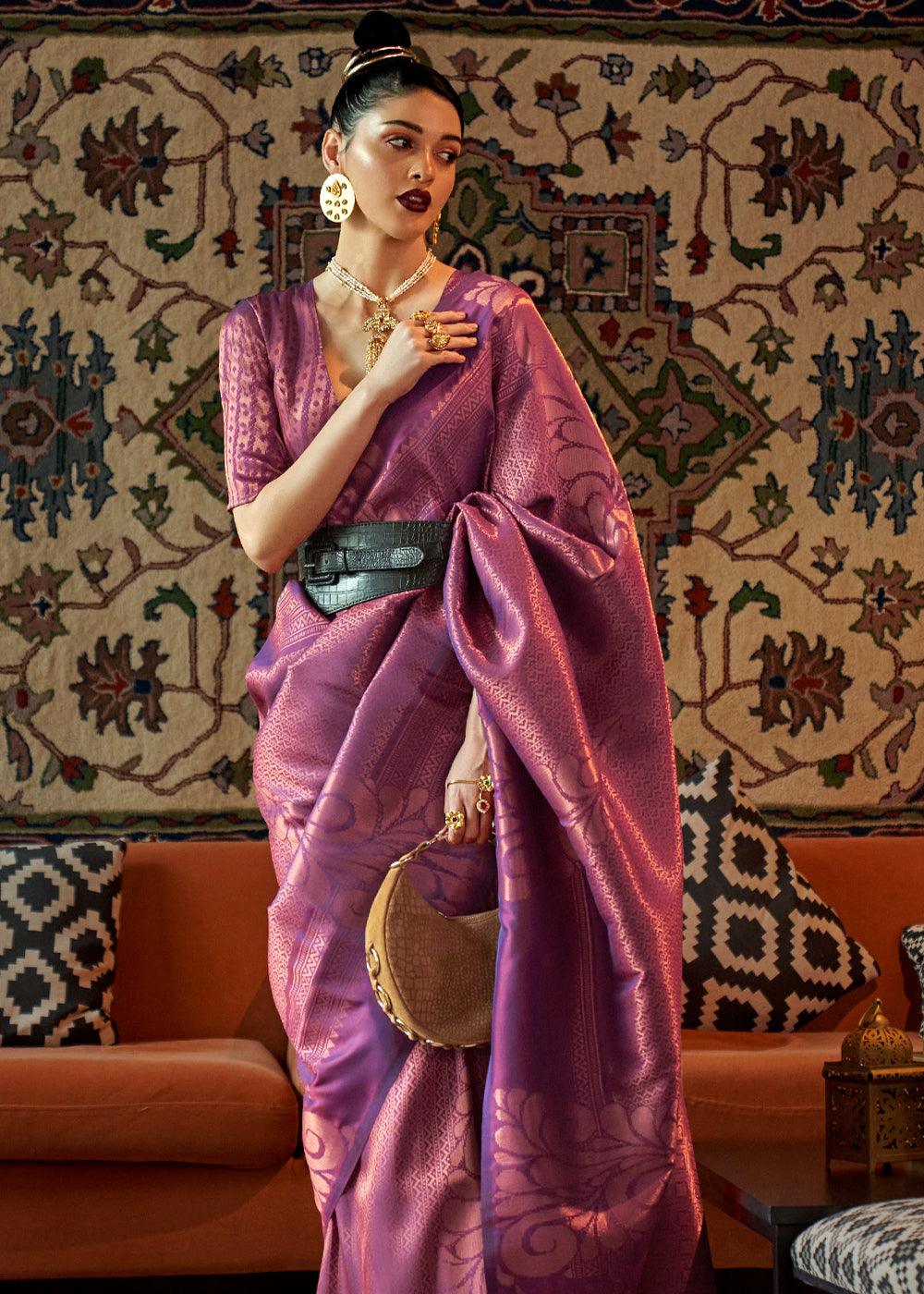 Orchid Purple Woven Banarasi Brocade Silk Saree
