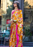 Zinnia Orange Satin Crepe Printed Saree