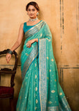 Aqua Green Woven Banarasi Silk Saree