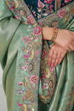 Green Luxury Wedding Saree With Multi-Thread Bead Embroidery & Sequin Work