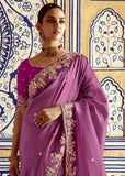 Striking Purple Heavy Embroidered Designer Silk Saree