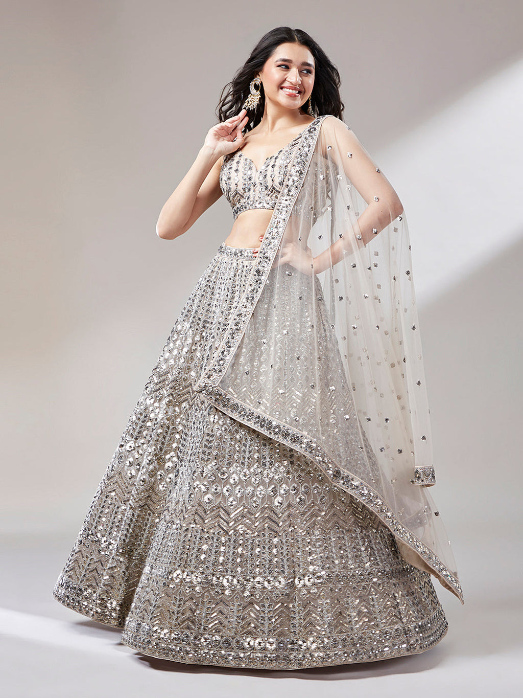 Net Mirror & Sequins Embroiderey Semi-Stitched Lehenga choli  women's fashion mart