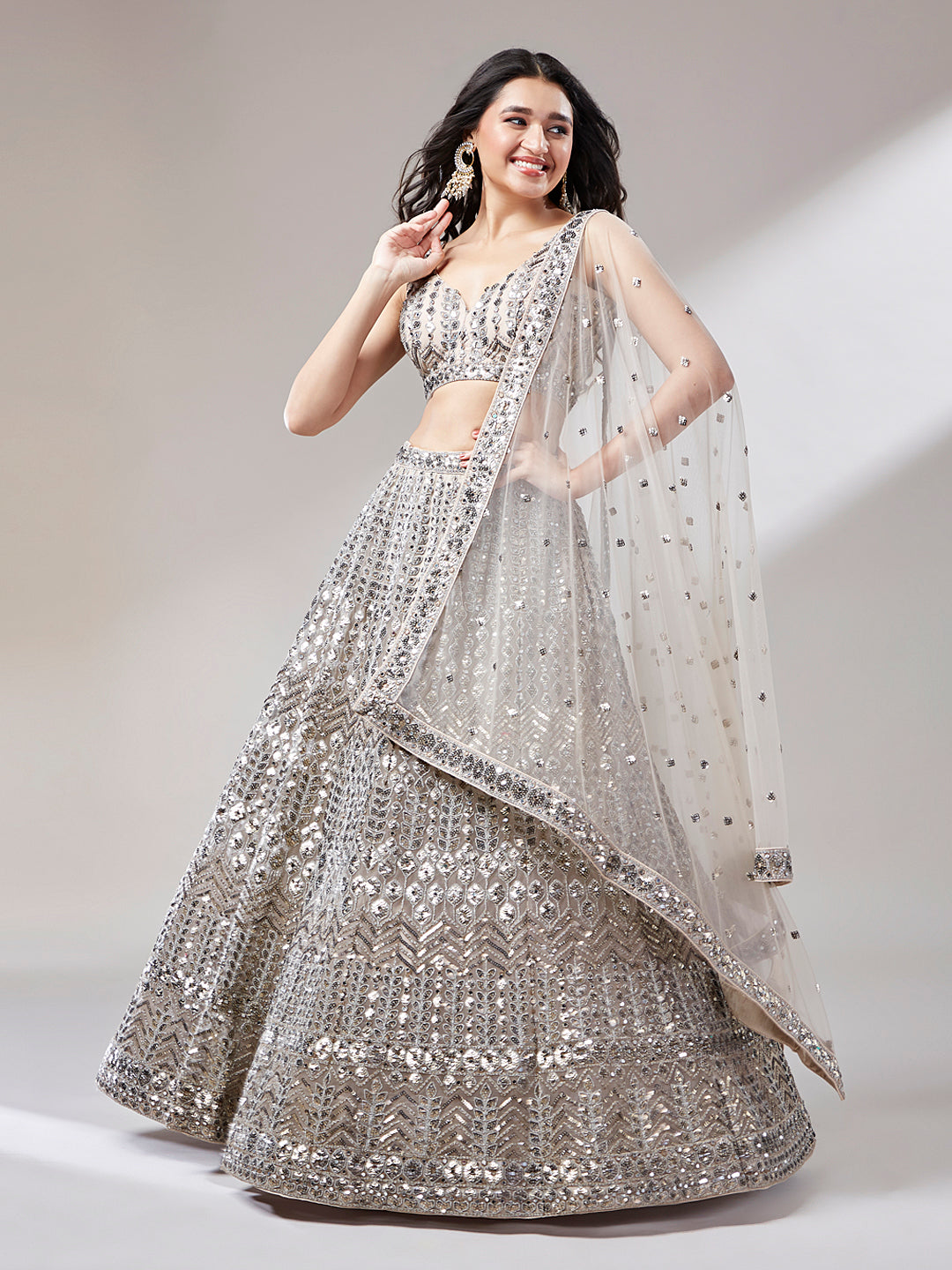 Net Mirror & Sequins Embroiderey Semi-Stitched Lehenga choli  women's fashion mart