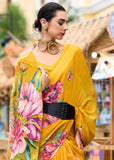 Golden Yellow Printed Georgette Saree