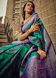 Panna Green Woven Satin Silk Banarasi Saree With Brocade Blouse
