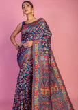 Navy Blue Woven Kashmiri Jamewar Silk Saree