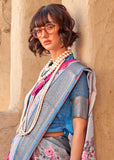 Cloud Grey Georgette Silk Saree With Floral Print