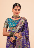 Iris Purple Woven Paithani Silk Saree With Contrast Blouse