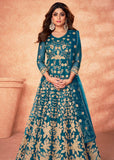 “Exclusive Offer” Blue Heavy Embroidered Unstitched Anarkali