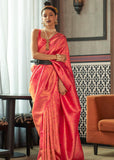French Pink Woven Banarasi Brocade Silk Saree