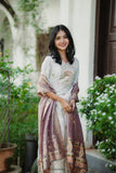 White Jacquard Mina Work Pure Viscose Muslin Cotton Kurta Set -WOMEN FASHION XS women's fashion mart