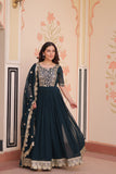 Embroidered Zari Sequins Work Festival Special Gown With Dupatta