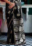 Beautiful Black Woven Banarasi Satin Silk Saree