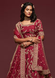 Persian Maroon Georgette Embroidered Lehenga With Net Dupatta