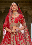 Vibrant Red Heavy Embroidered Designer Lehenga