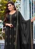 “Exclusive Offer” : Pebble Black Georgette Unstitched Suit Set
