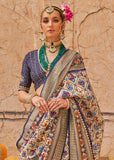 Beige And Blue Printed Patola Silk Saree