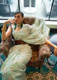 Capri Green Woven Lucknowi Linen Silk Saree
