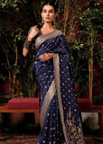 Twilight Blue Woven Banarasi Silk Saree With Brocade Blouse