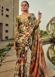 Mehndi Green Satin Crepe Printed Silk Saree