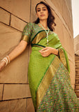 Bright Lime Green Woven Banarasi Patola Silk Saree