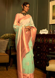 Mint Green Woven Banarasi Linen Brocade Saree