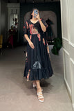 Black Floral Printed Georgette Dress - women's fashion mart