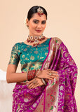 Orchid Purple Woven Paithani Silk Saree With Contrast Blouse
