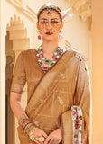 Safari Beige Floral Printed Cotton Linen Saree