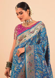 Alaskan Blue Woven Paithani Silk Saree With Contrast Blouse