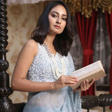 Organza silk Saree -Organza Saree Blue women's fashion mart