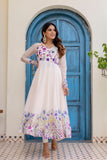Ivory Floral Printed Organza Anarkali Set With Dupatta
