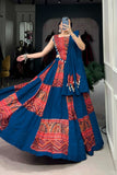 Blue Designer Printed With Foil Work Ready Made Navratri Lehenga Choli