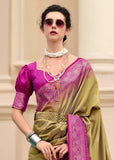 Olive Green Woven Banarasi Silk Saree
