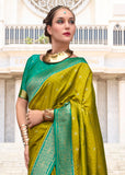 Lime Green Woven Banarasi Silk Saree