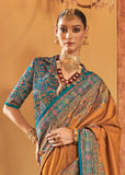 Mustard Yellow Printed Kashmiri Jamewar Saree