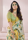 Summer Green Woven Banarasi Cotton Silk Saree With Digital Print
