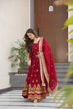 Luxury Faux Blooming Zari And Sequin Embroidered Designer Gown With Dupatta