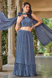 Georgette Metallic Foil Work Blue Grey Stylish Lehenga Choli - women's fashion mart