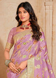 Tulle Purple Woven Banarasi Silk Saree
