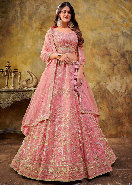 Blossom Pink Heavy Embroidered Designer Lehenga