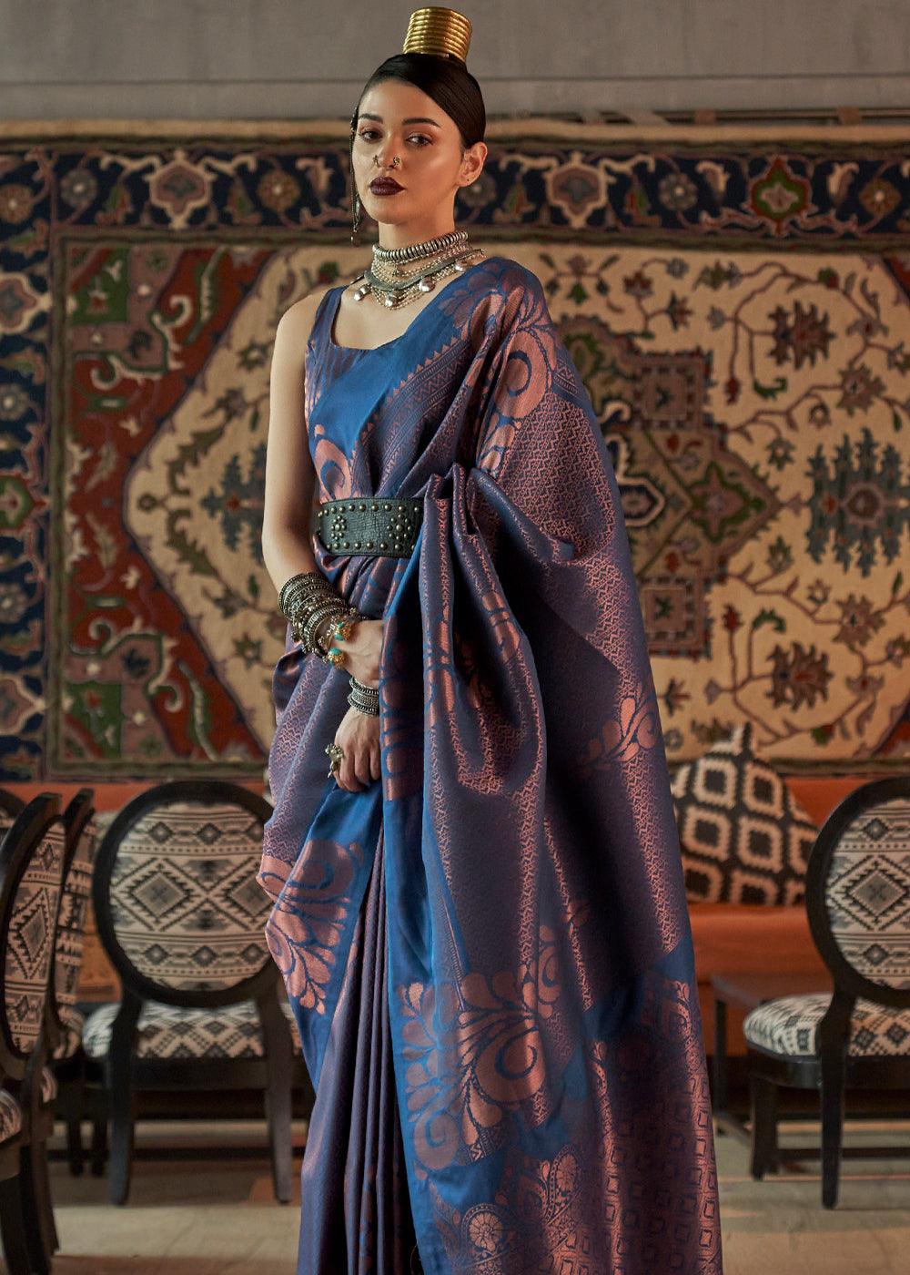 Royal Blue Woven Banarasi Brocade Silk Saree