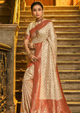 Royal Off White Woven Banarasi Brocade Silk Saree With Overall Jaal