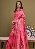 Blush Pink Woven Banarasi Soft Silk Saree